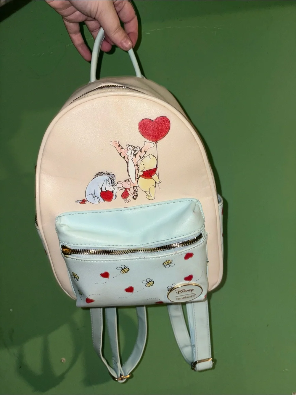 Disney Winnie the Pooh Mini Backpack - Cream & Light Blue with Red Accents